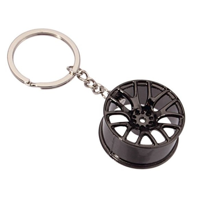 Mercaton® fém kulcstartó, króm autófelni modell, 9 x 3,5 cm, Fekete