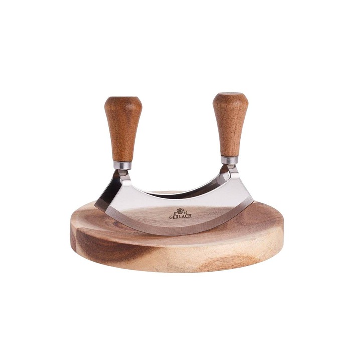 Set tocator si satar pentru verdeturi, Gerlach, Inox/Lemn, 14 cm, Maro