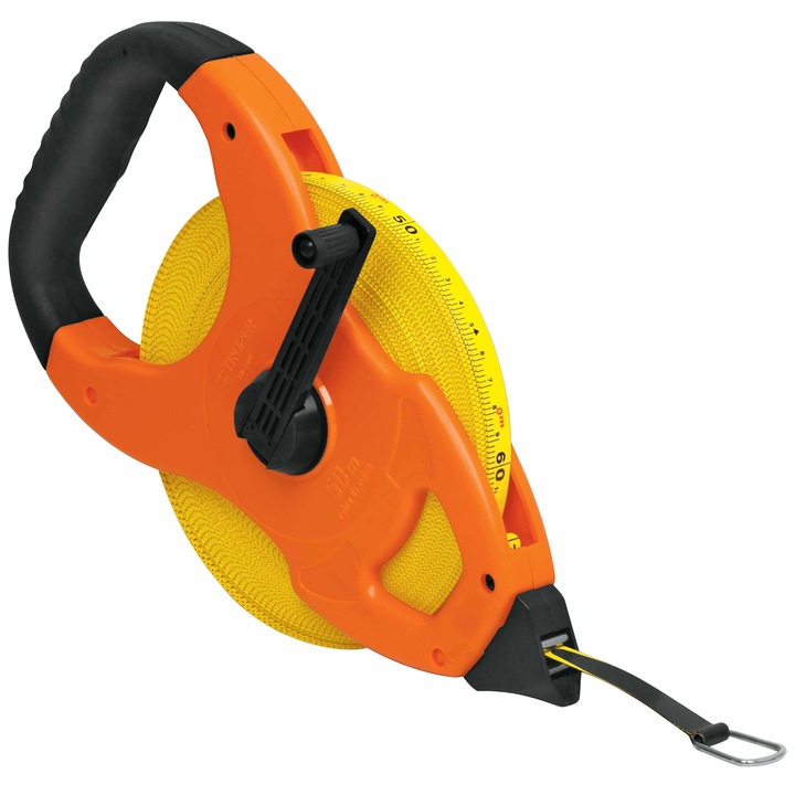 Ruleta cu banda din fibra de sticla, 50 m, Truper