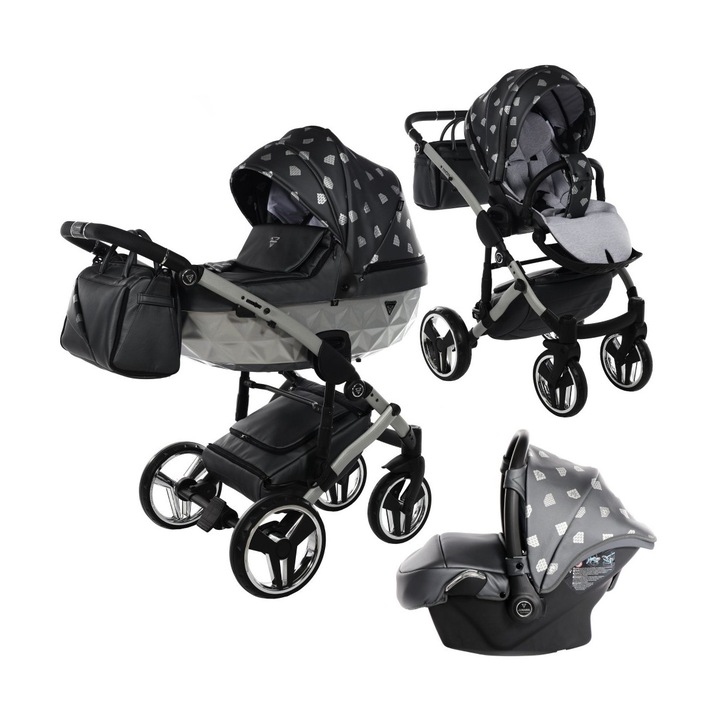 Количка 3 в 1 Junama Diamond V2, Glow 04, Сива