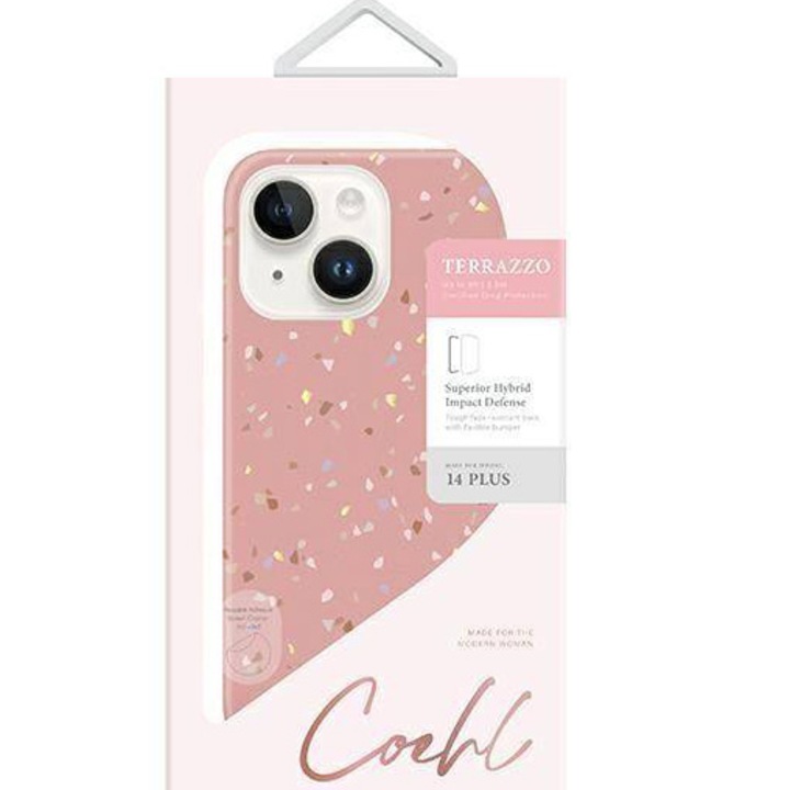 Калъф UNIQ Coehl Terrazzo за iPhone 14 Plus, Coral Pink