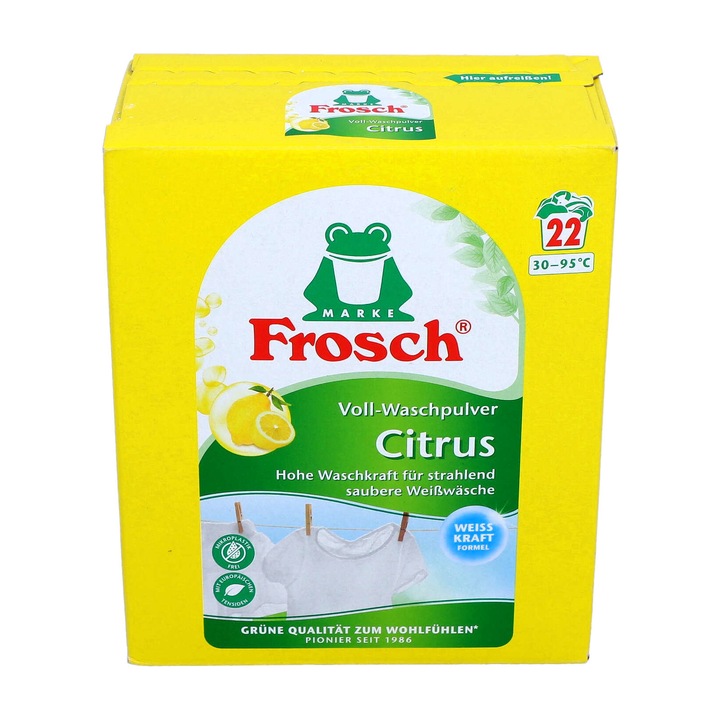 Detergent de rufe pudra Frosch, Universal, cu extract de lamaie, 1.45 kg, 22 spalari