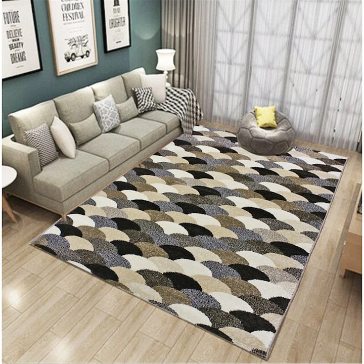 Килим с къс косъм, Бежов, Кафяв, 170x250 см