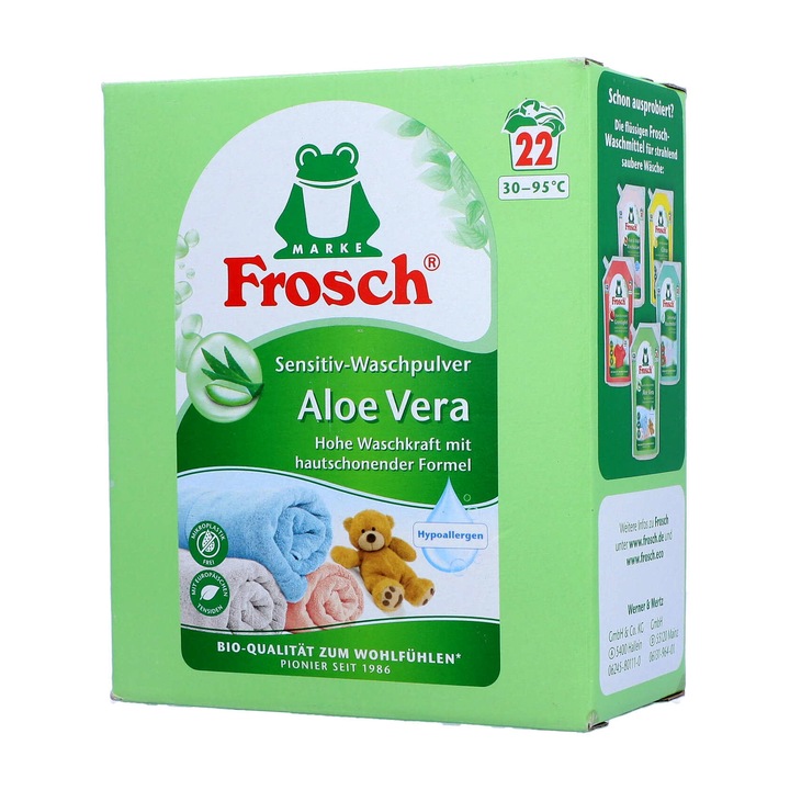Frosch mosópor, Univerzális, Aloe vera, Bőrgyógyászatilag tesztelt, 1,45 kg, 22 mosás