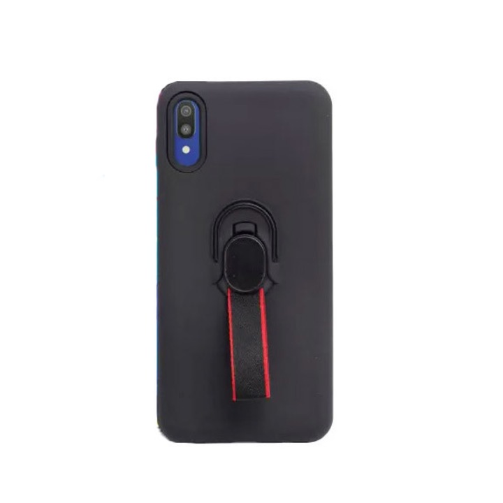 iPhone XS kompatibilis tok gyűrűvel, szilikon, elegáns design, fekete/piros, Doty®️