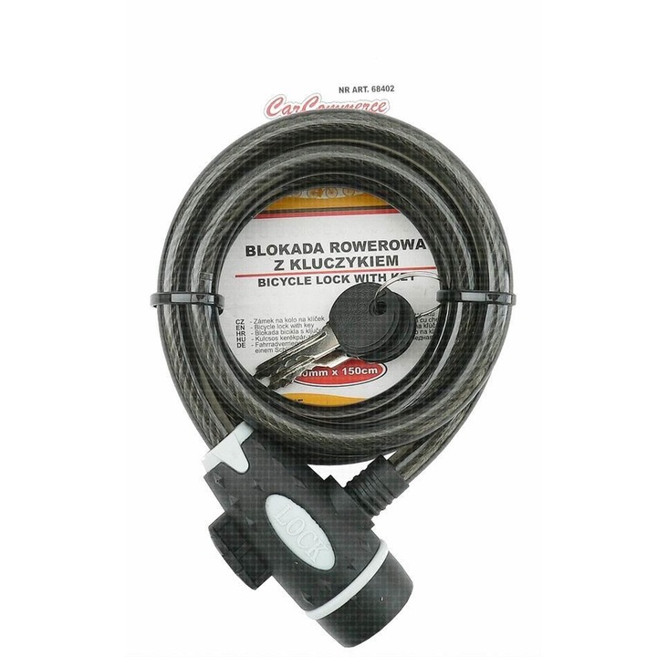 Kerékpár lopásgátló, acél kábel fi 10mm, 150cm kulccsal, 68402 CarCo