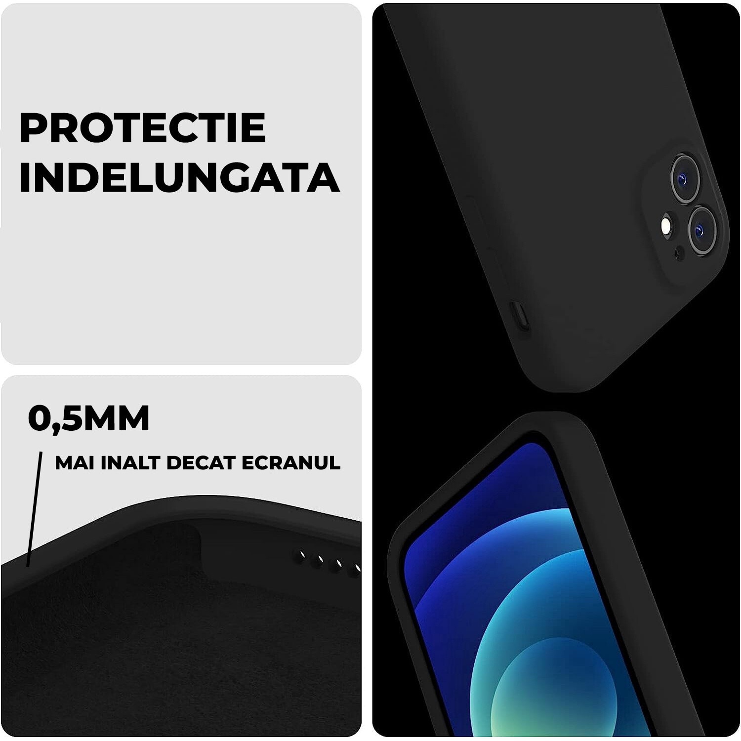 Husa Daden® Soft Silicone compatibila cu iPhone 11, Interior din Microfibra, Protectie la camera, Protectie sporita, Negru