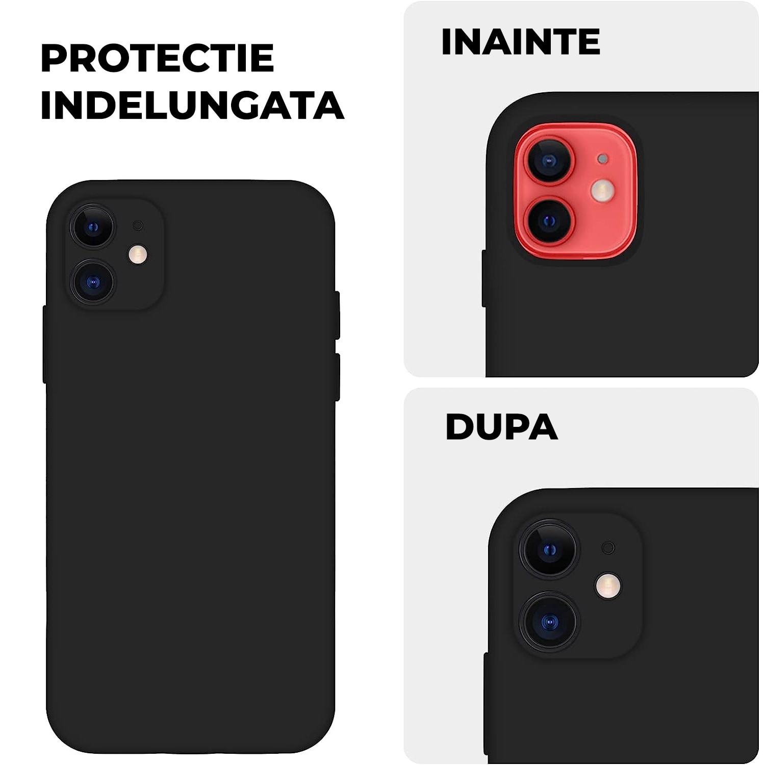 Husa Daden® Soft Silicone compatibila cu iPhone 11, Interior din Microfibra, Protectie la camera, Protectie sporita, Negru