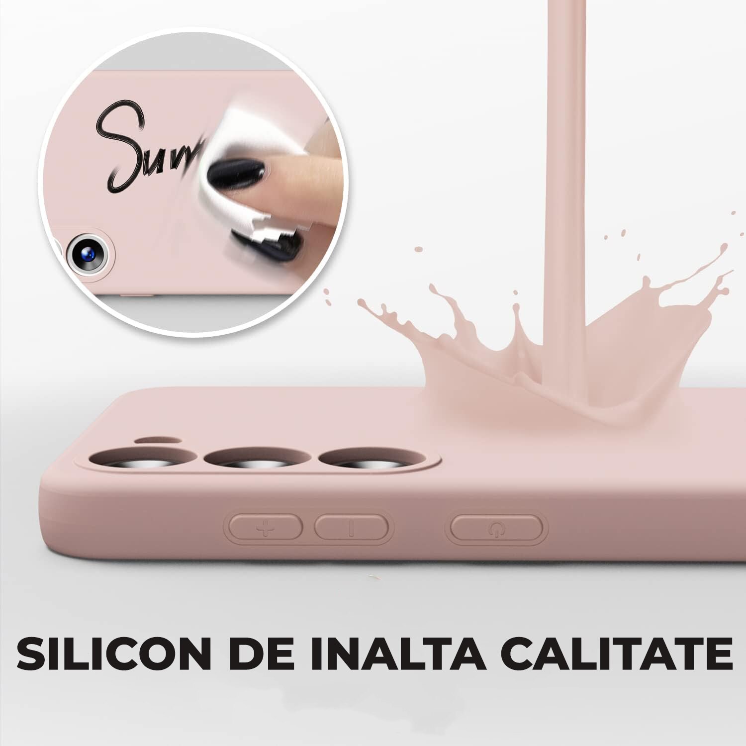 Husa Daden® Soft Silicone compatibila cu Samsung S23 Plus, Interior din Microfibra, Protectie la camera, Protectie sporita, Roz
