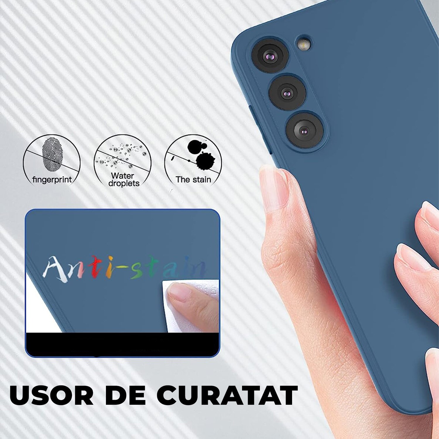 Husa Daden® Soft Silicone compatibila cu Samsung S23, Interior din Microfibra, Protectie la camera, Protectie sporita, Albastru inchis