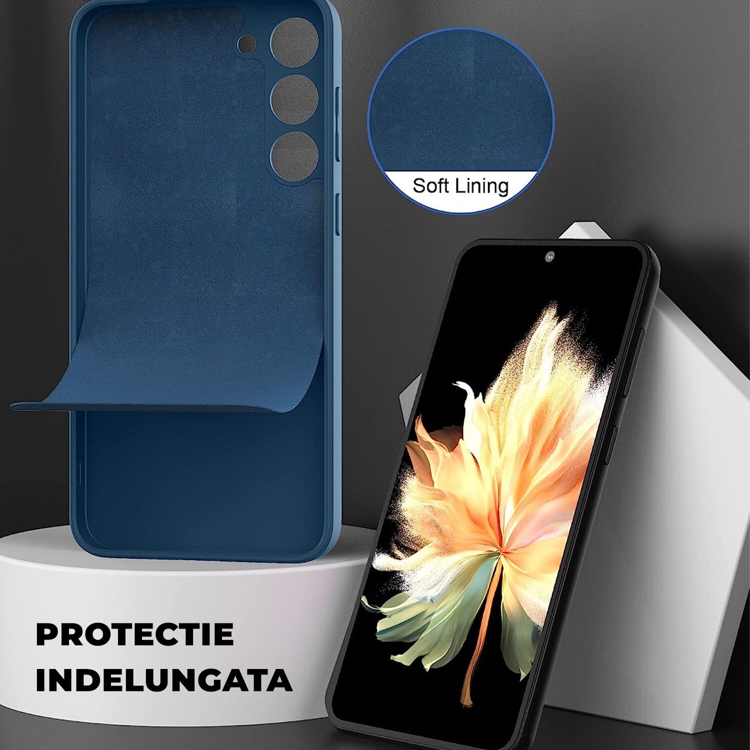 Husa Daden® Soft Silicone compatibila cu Samsung S23, Interior din Microfibra, Protectie la camera, Protectie sporita, Albastru inchis