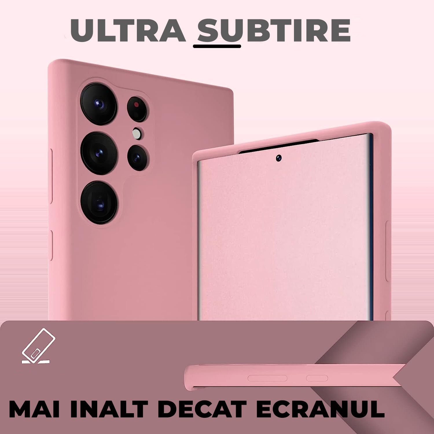Husa Daden® Soft Silicone compatibila cu Samsung S23 Ultra, Interior din Microfibra, Protectie la camera, Protectie sporita, Roz