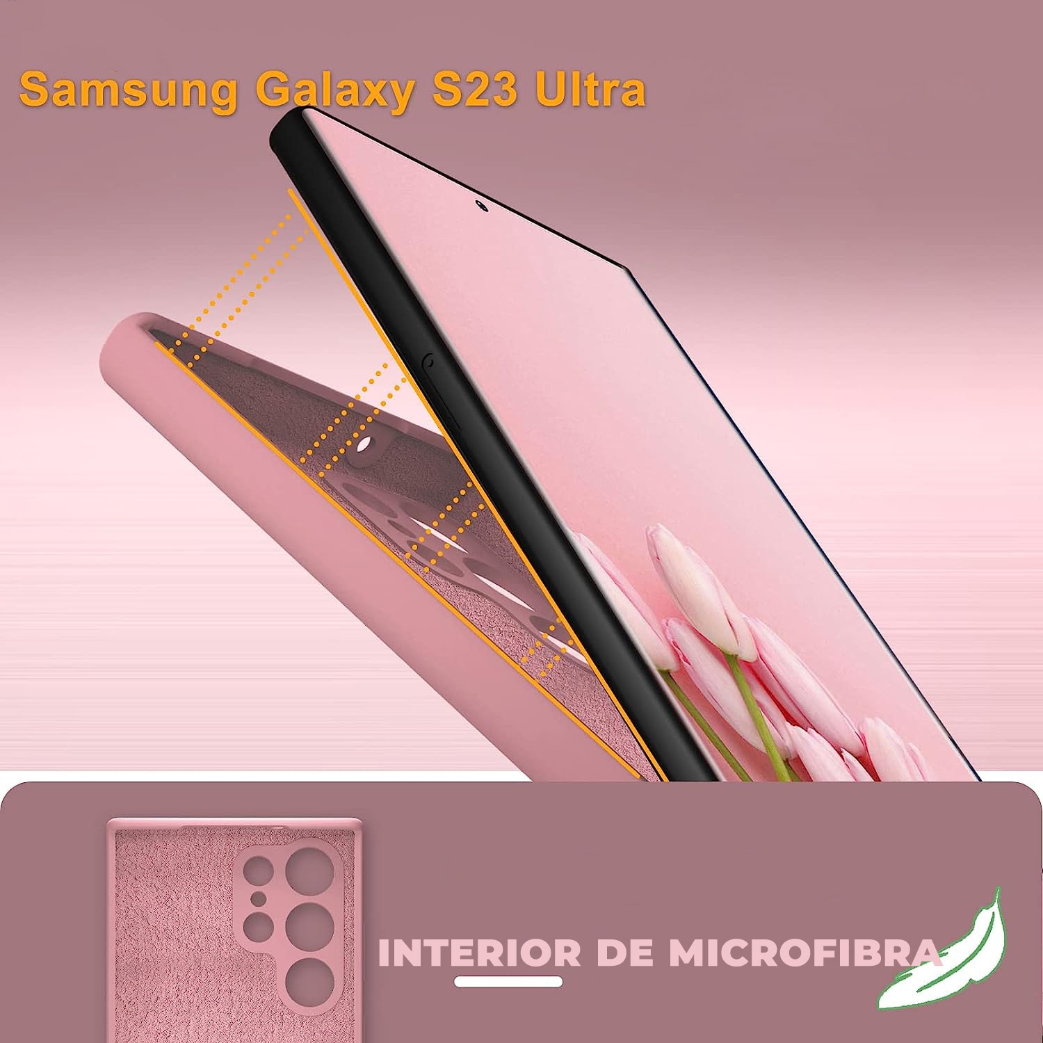 Husa Daden® Soft Silicone compatibila cu Samsung S23 Ultra, Interior din Microfibra, Protectie la camera, Protectie sporita, Roz