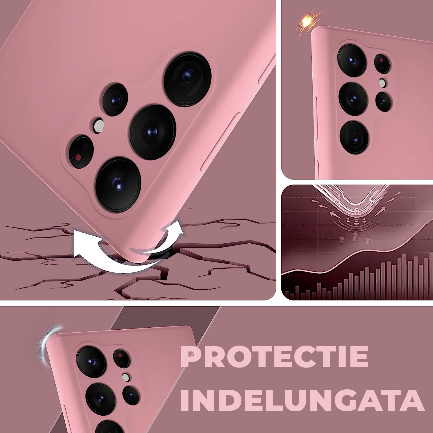 Husa Daden® Soft Silicone compatibila cu Samsung S23 Ultra, Interior din Microfibra, Protectie la camera, Protectie sporita, Roz