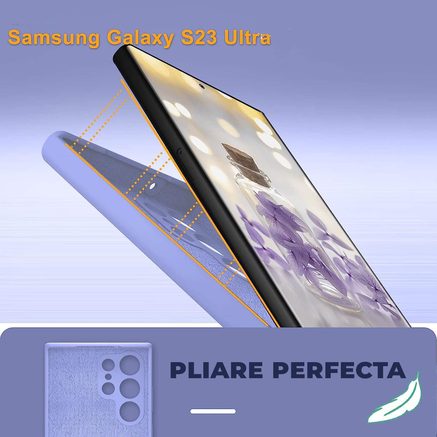 Husa Daden® Soft Silicone compatibila cu Samsung S23 Ultra, Interior din Microfibra, Protectie la camera, Protectie sporita, Mov