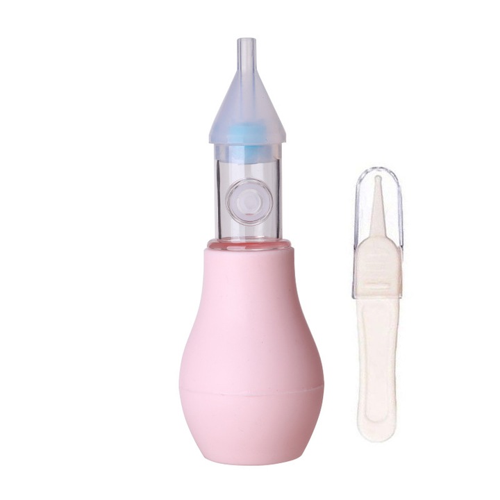 Aspirator nazal pentru bebelusi, Silicon/Polipropilena, Manual, Roz