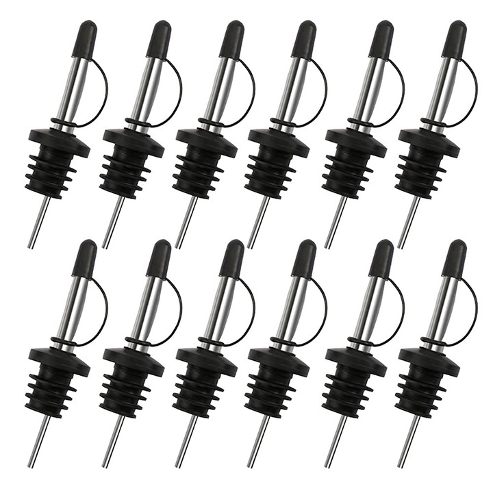 Set 12 accesorii pentru sticle, Multifunctionale, Otel inoxidabil, Argintiu/Negru