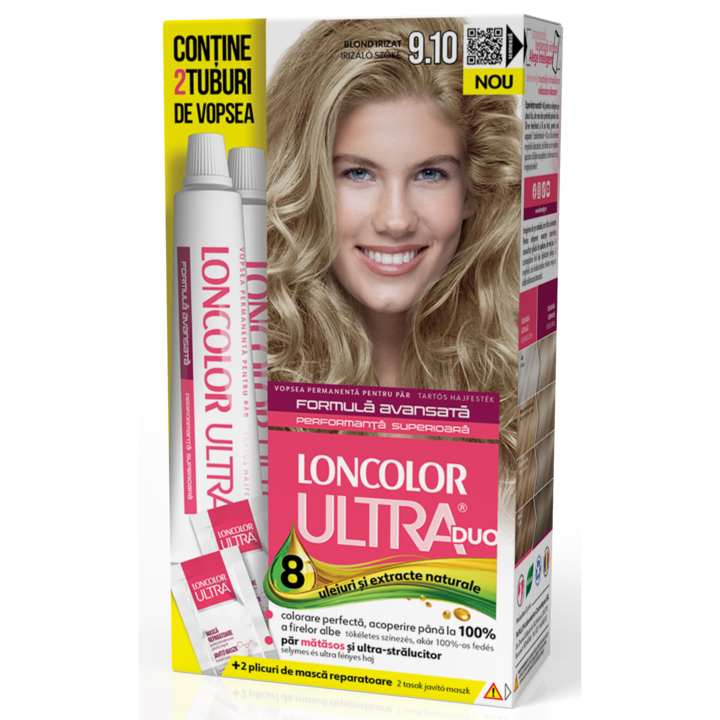 Vopsea de Par Permanenta Loncolor Ultra Max 9.10 Blond irizat, 200 ml