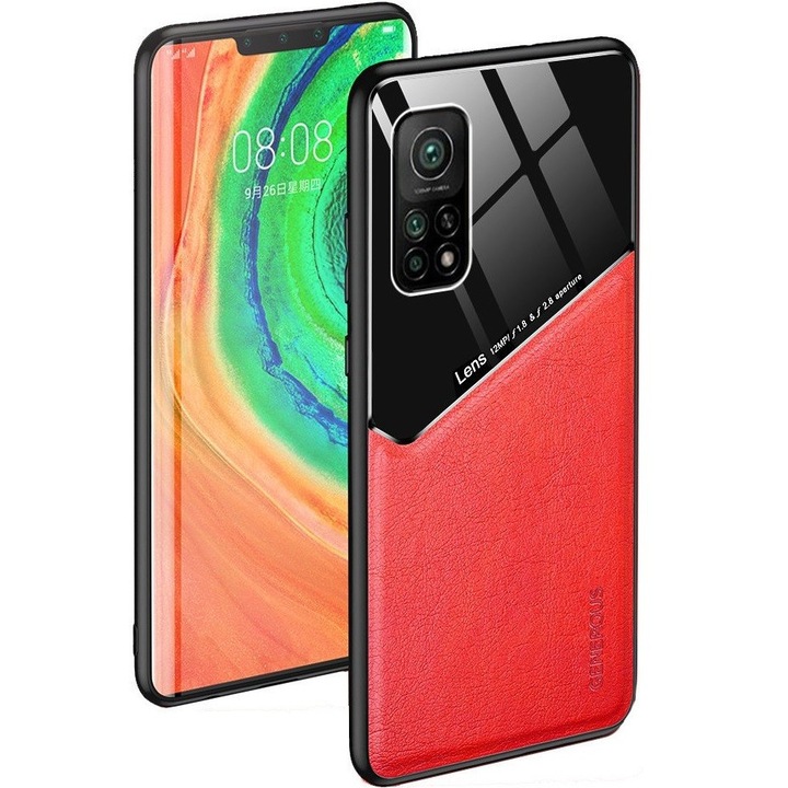 Huawei Honor 30 Lite / 30 Youth, Силиконов калъф, гръб от кожа и плексиглас, средна устойчивост на удар, съвместим с магнитен държач, Wooze Texture, червен (100925)
