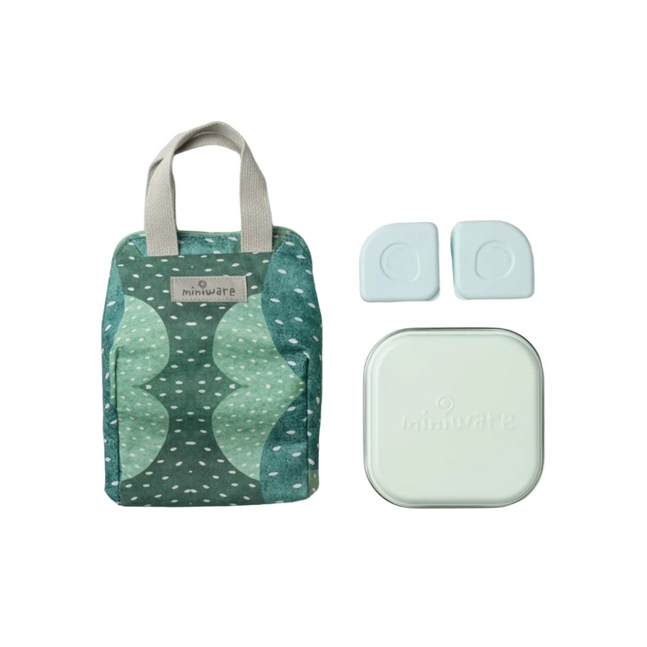 Комплект изолирана чанта Mealtote с кутия Grow bento, Ready Go! Bento, 4 броя, Miniware, зелен