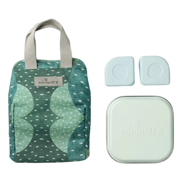 Set geanta termoizolanta Mealtote cu cutie Grow bento, Ready Go! Bento, 4 piese, Miniware, verde