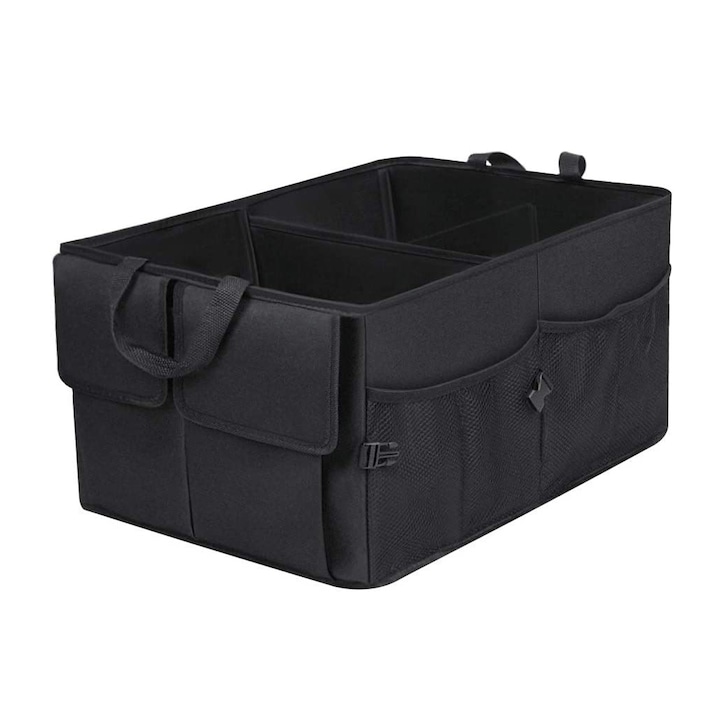 Сгъваем органайзер за багажник, Zggzerg, издръжлив, водоустойчив, с много джобове, голям капацитет за съхранение, 56 x 40 x 26 / 40 x 27 x 4 cm, черен