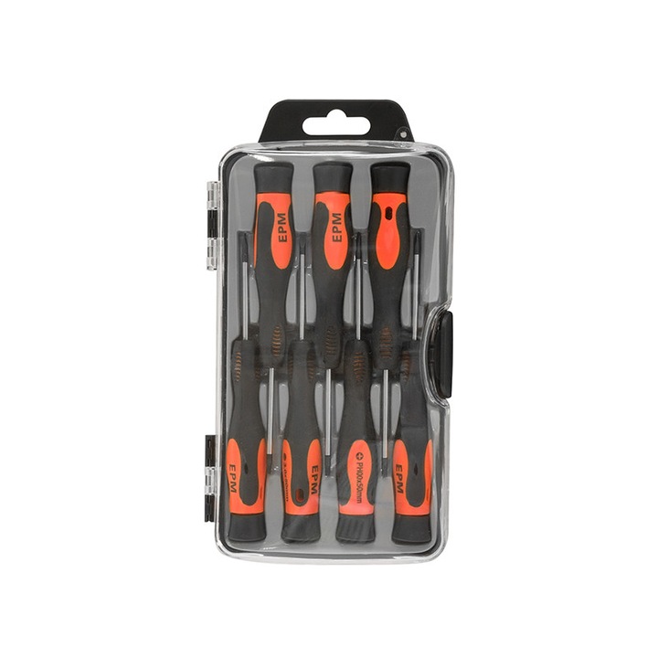 Комплект от 7 прецизни отвертки, EPM, стомана, черно/оранжево