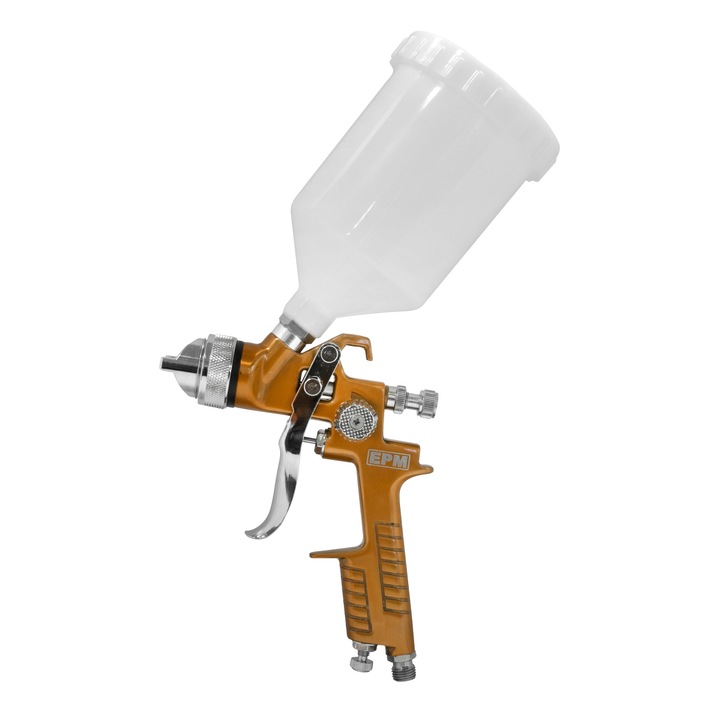 Пистолет за боя, EPM, HVLP H-827, 1.7, стомана/пластмаса, 600 ml, бял/златист
