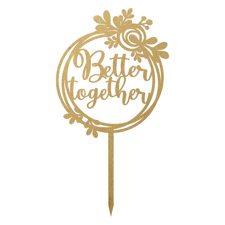 Topper tort Better Together, Inedit Print, TC898, Auriu, 13 cm