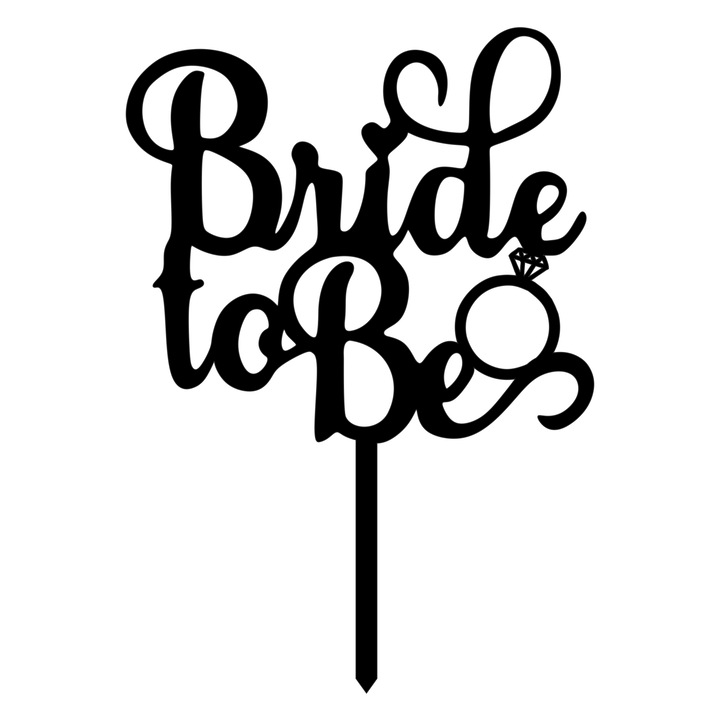 Topper tort Bride to Be, Inedit Print, TC343, Negru, 16 cm