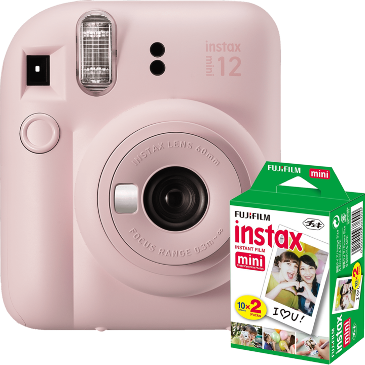 Фотоапарат за моментни снимки Fujifilm Instax Mini 12 Blossom Pink + Филм Mini 2x10