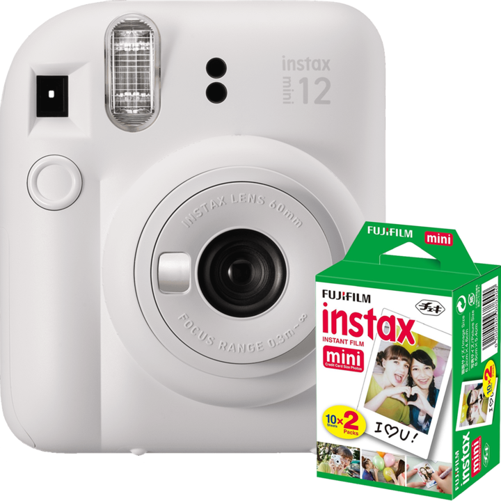 Фотоапарат за моментни снимки Fujifilm Instax Mini 12 Clay White + Film Mini 2x10
