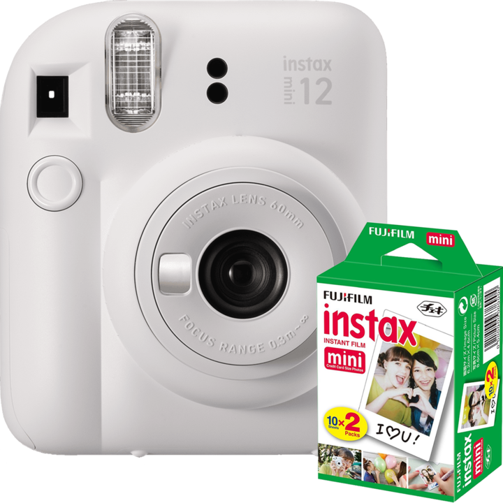 Set Camera foto instant Fujifilm Instax mini 12, Clay White cu 20 filme