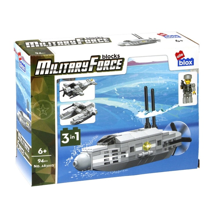 Submarin militar de constructie Bricks Militaria 3in1, Alleblox, 94 piese