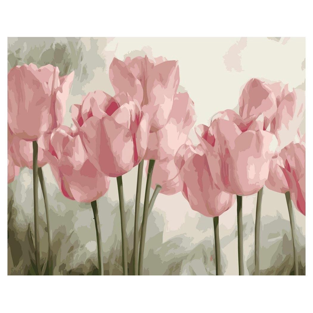 Set pictura dupa numere cu lalele, Artnapi, 40 x 50 cm, Roz/Verde - eMAG.ro