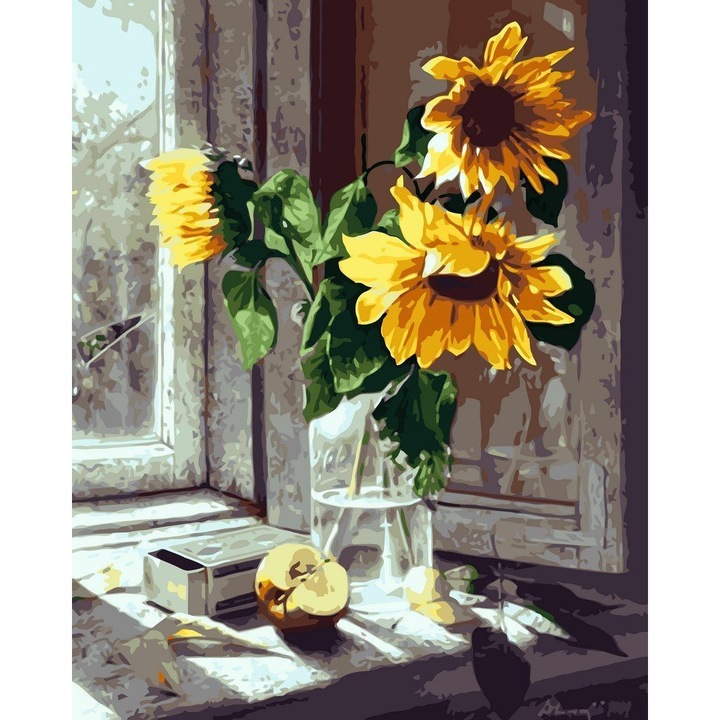Set pictura dupa numere cu floarea-soarelui, Artnapi, 40 x 50 cm, Multicolor