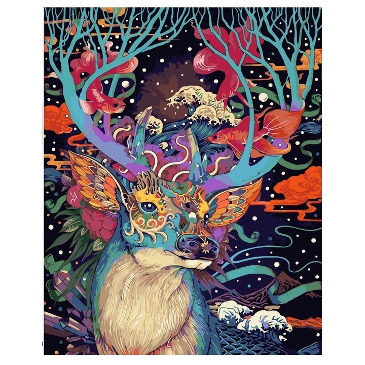 Set pictura dupa numere cu cerb, Artnapi, 40 x 50 cm, Multicolor