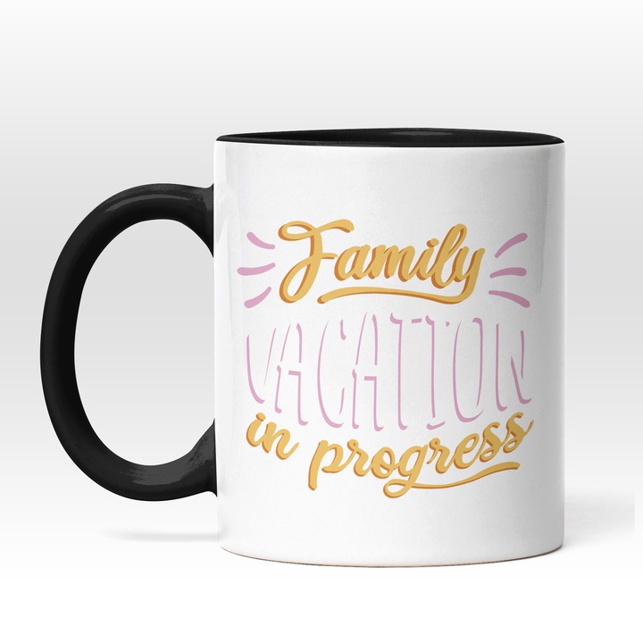 Cana Cu Mesajul Haios Family Vacantion In Progress, Vacanta In Familie, Multicolor, Iubitorii De Familie, 330 ml, Maner Negru