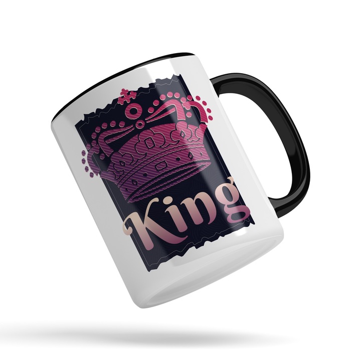 Cana Cu Coroana Regeasca, Mesaj In Engleza King, Basme, 330 ml, Maner Negru