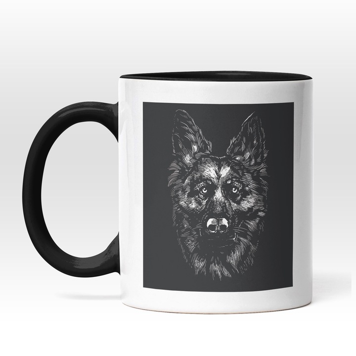 Cana Cu Portret Caine Negru, Caine De Talie Mare, Aimal De Companie, Iubitorii De Caini, 330 ml, Maner Negru