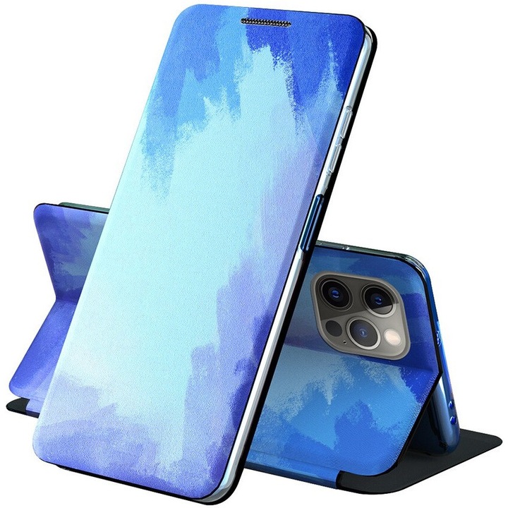 Samsung Galaxy A42 5G / M42 5G SM-A426B / M426B, carcasa cu deschidere laterala, suport, proba de vopsea, Wooze Flashy Colors, culoare/albastru (108260)