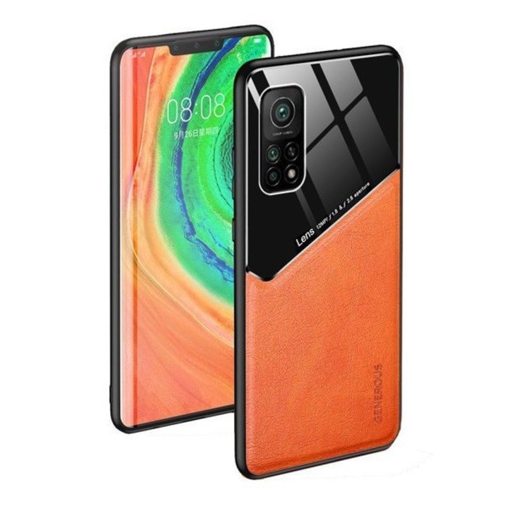 Huawei Honor 30 Lite / 30 Youth, Силиконов калъф, гръб от кожа и плексиглас, средна устойчивост на удар, съвместим с магнитен държач, Wooze Texture, оранжев (100924)