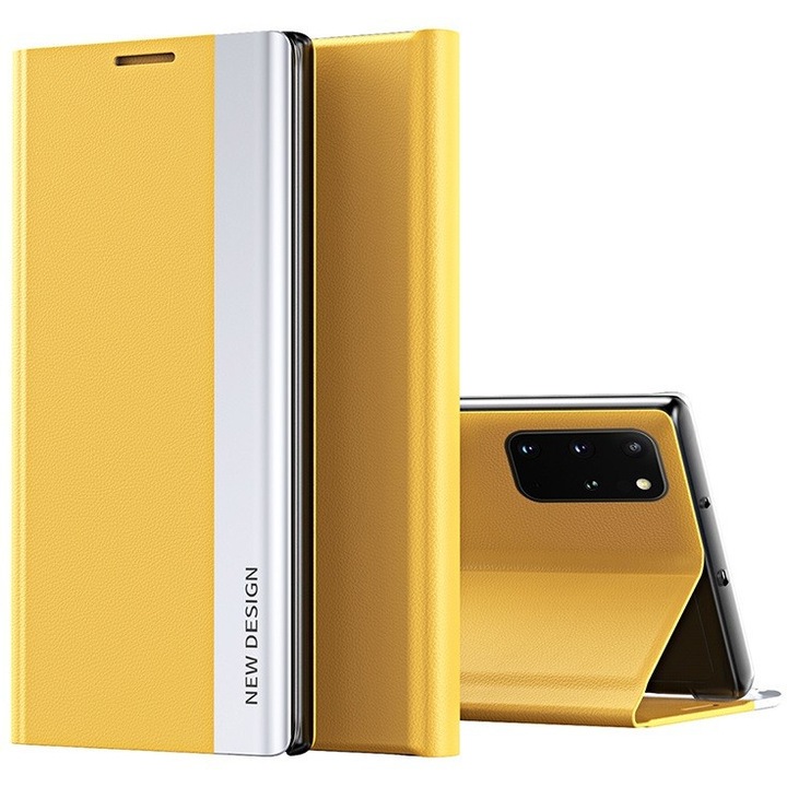 Xiaomi Redmi K40S 5G / Poco F4 5G, Калъф със странично отваряне, стойка, Wooze Silver Line, жълт (124009)