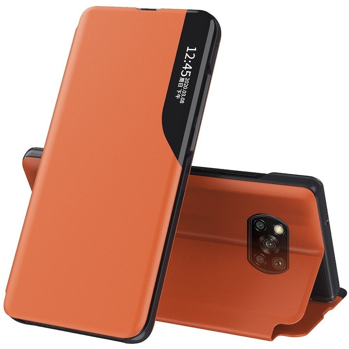 Samsung Galaxy M52 5G SM-M526B, carcasa cu deschidere laterala, suport, indicator de apel, Wooze FashionBook, galben (115457)