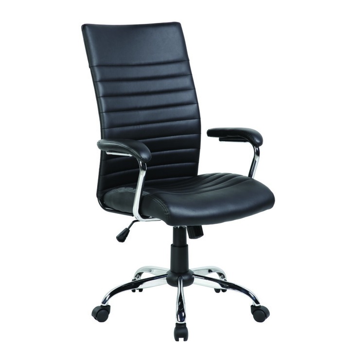 Scaun De Birou, Brate Plastic, Rotile, Piele Ecologica, Office Products Ibiza - Negru