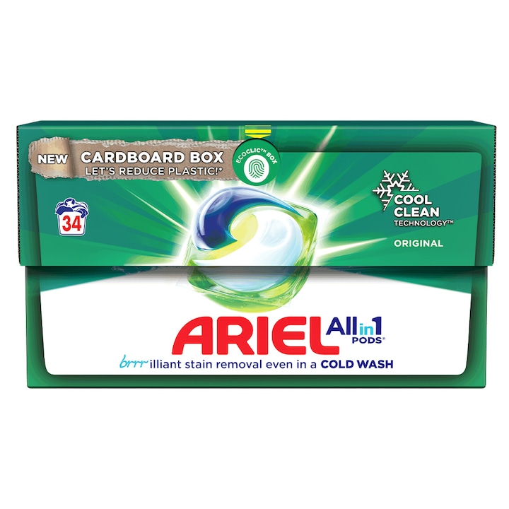 Перилен препарат за автоматично пране Ariel All in One Original Cool Clean Technology, 34 капсули