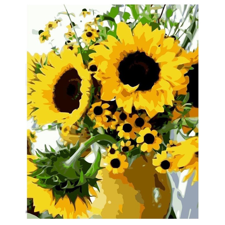 Set pictura dupa numere cu floarea-soarelui, Artnapi, 40 x 50 cm, Multicolor