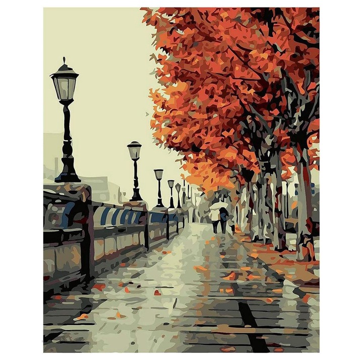 Set pictura dupa numere cu peisaj de toamna, Artnapi, 40 x 50 cm, Multicolor