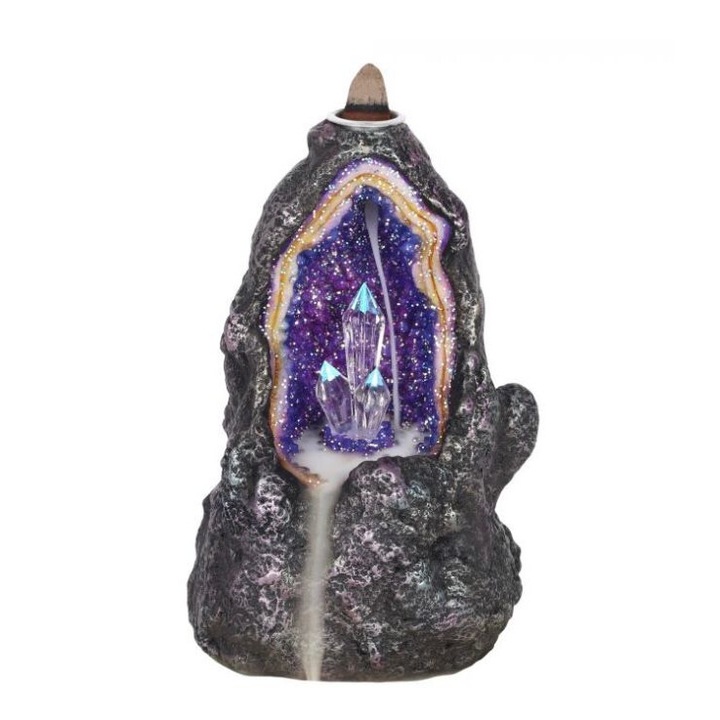 Suport conuri backflow Crystal Cave, cu LED, 10 x 11 x 17 cm