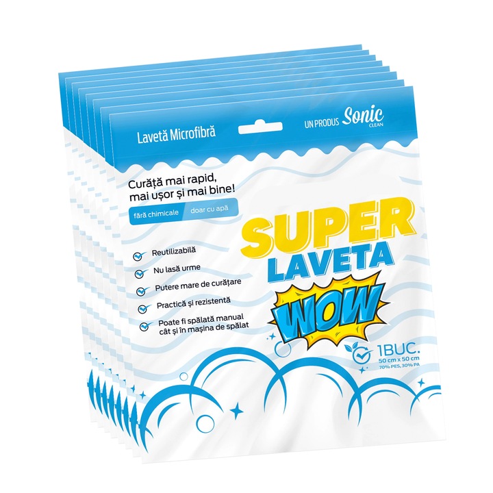 Set 8 Laveta universala din microfibra Super Laveta, alba 50x50 cm ...